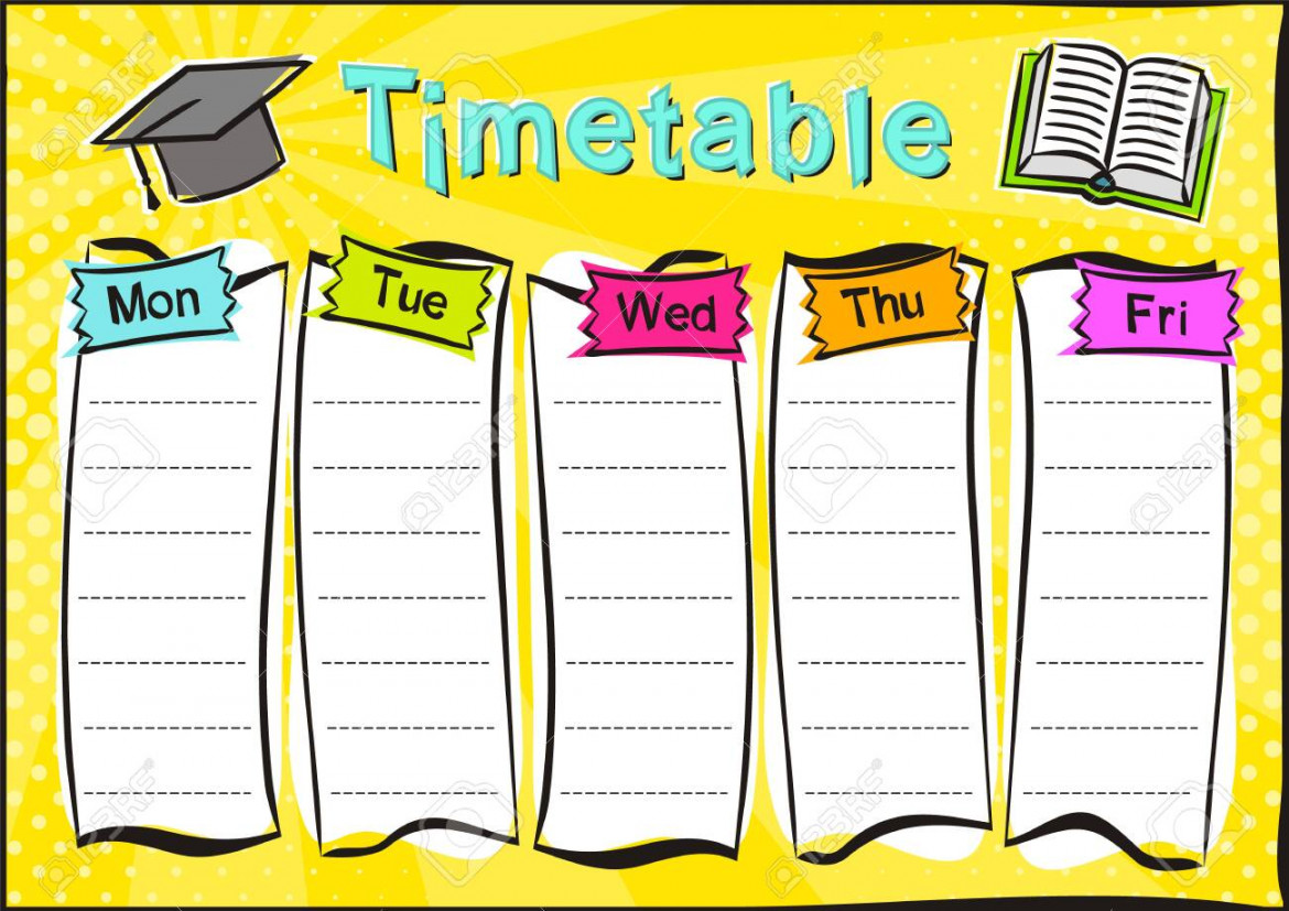 Bright Template Of A School Schedule For  Days Of The Week For