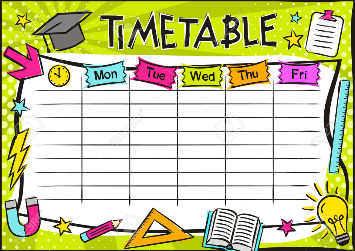 Bright Template Of A School Schedule For  Days Of The Week For