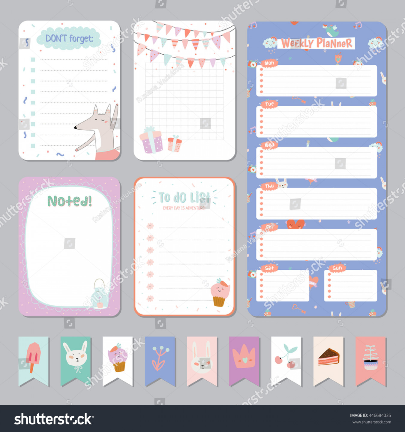 Cute Calendar Daily Weekly Planner Template Stock Vector (Royalty