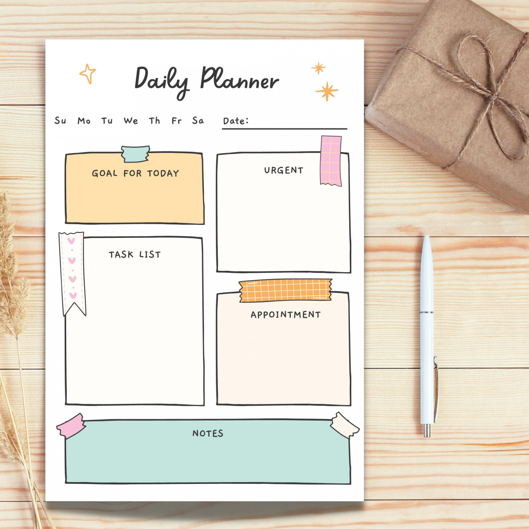 DAILY PLANNER PRINTABLE: Cute Simple Planner Sheet Digital Journal Schedule  To Do List Notebook Template Goodnotes pdf Undated Pages Insert