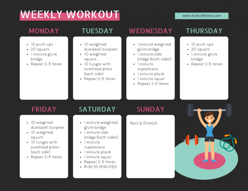 Dark Illustrated Weekly Workout Schedule Template - Venngage