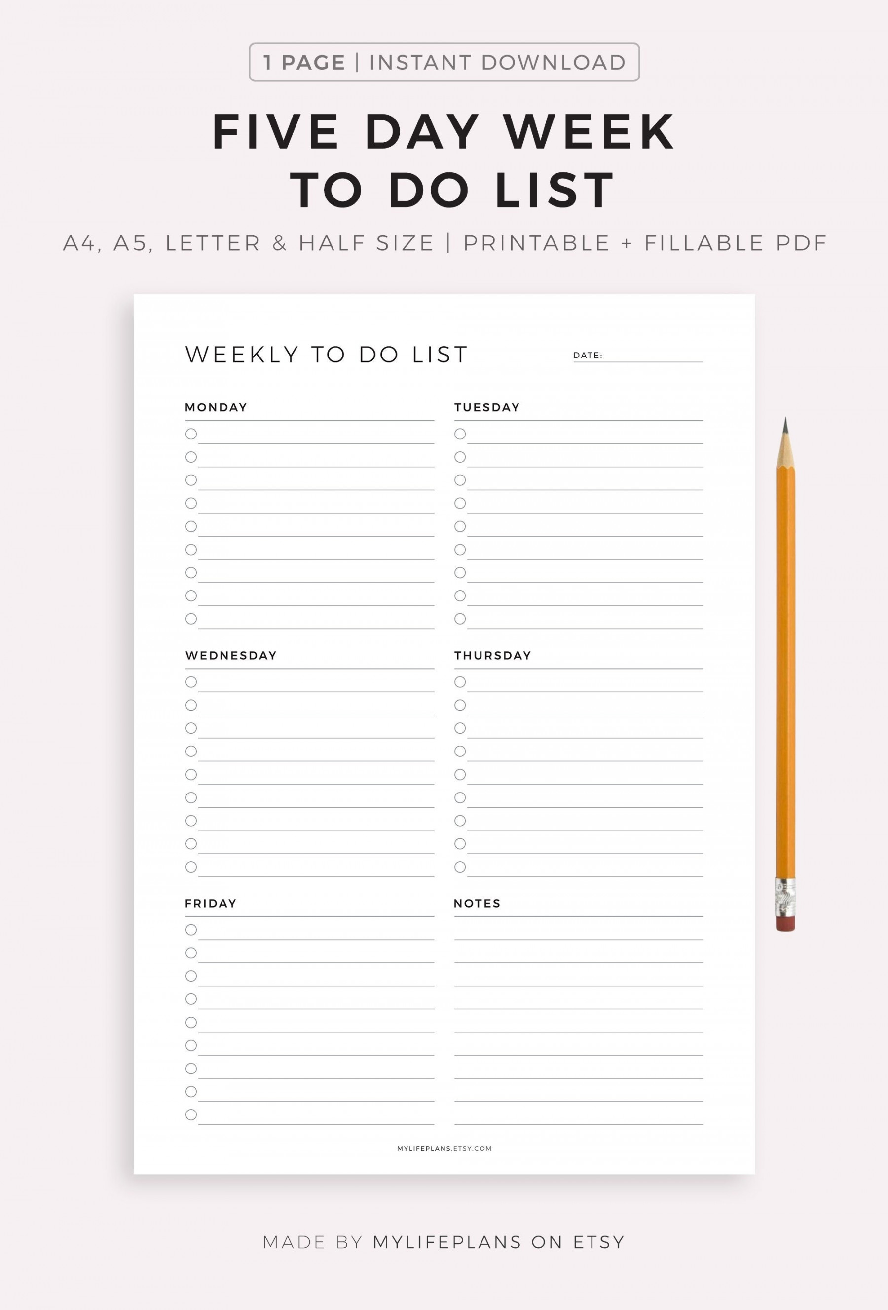 Five Day Week to Do List Printable Minimal Weekly Planner - Etsy