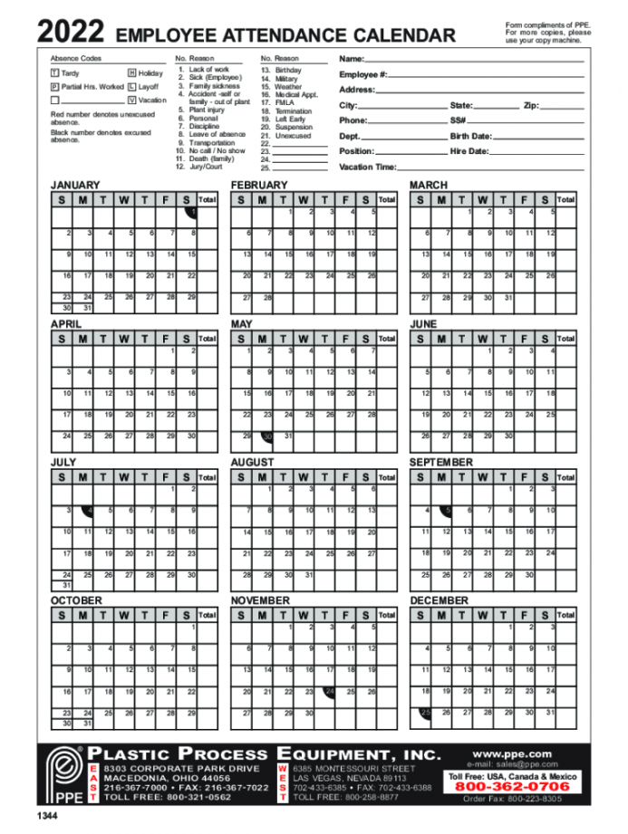 Form PPE Employee Attendance Calendar Fill Online, Printable