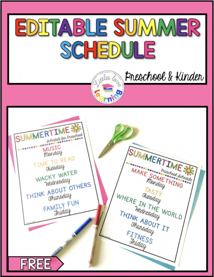 FREE & EDITABLE Printable Summer Schedule for Kids