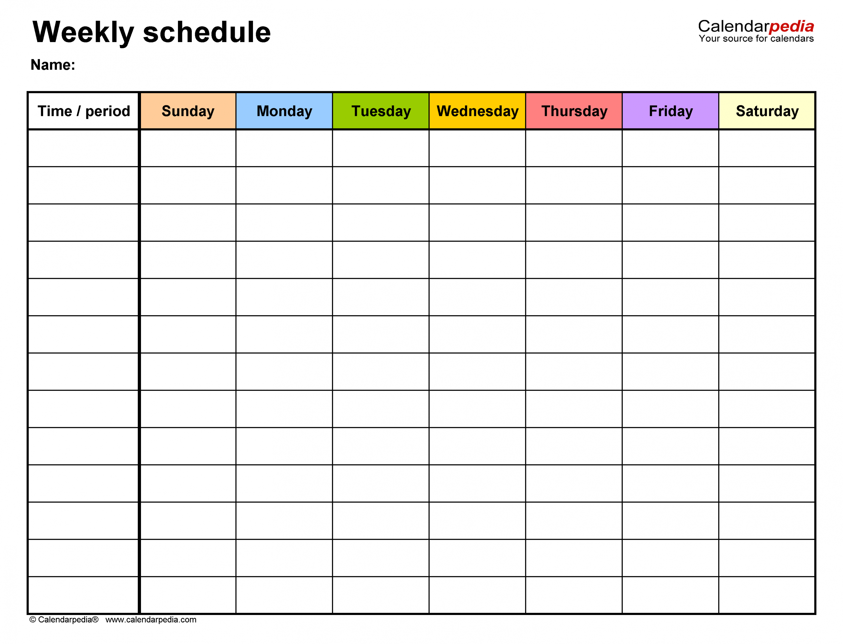 Free Weekly Schedules for Excel -  Templates