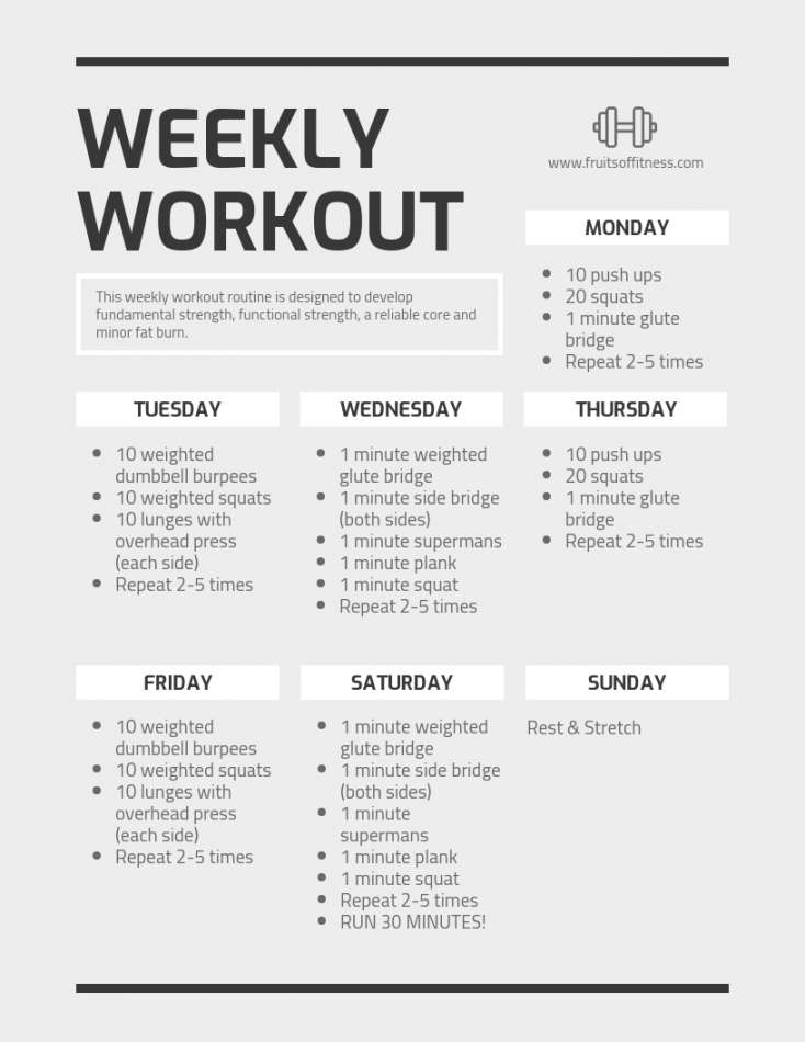 Monochrome Weekly Workout Schedule Template - Venngage