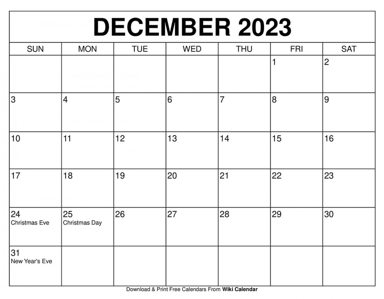 Printable December  Calendar Templates With Holidays - Free