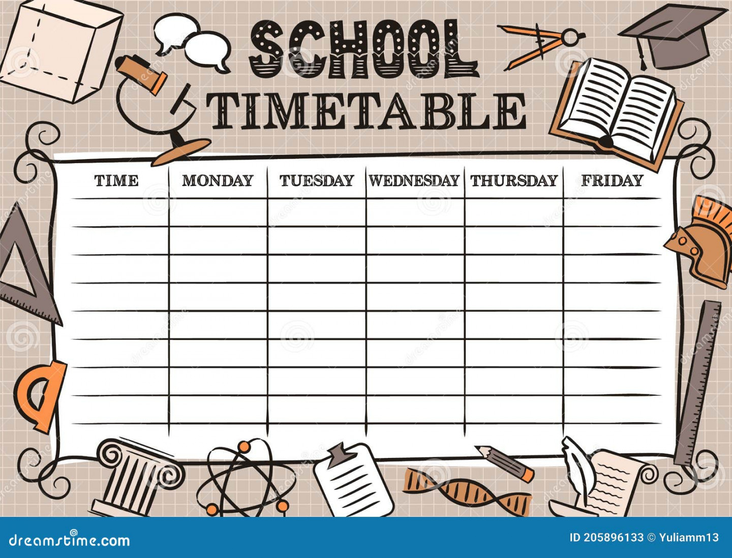 Vintage Template of a School Schedule for  Days of the Week for