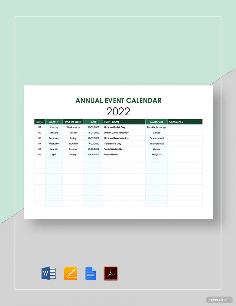 Annual Event Calendar Template - Download in Word, Google Docs