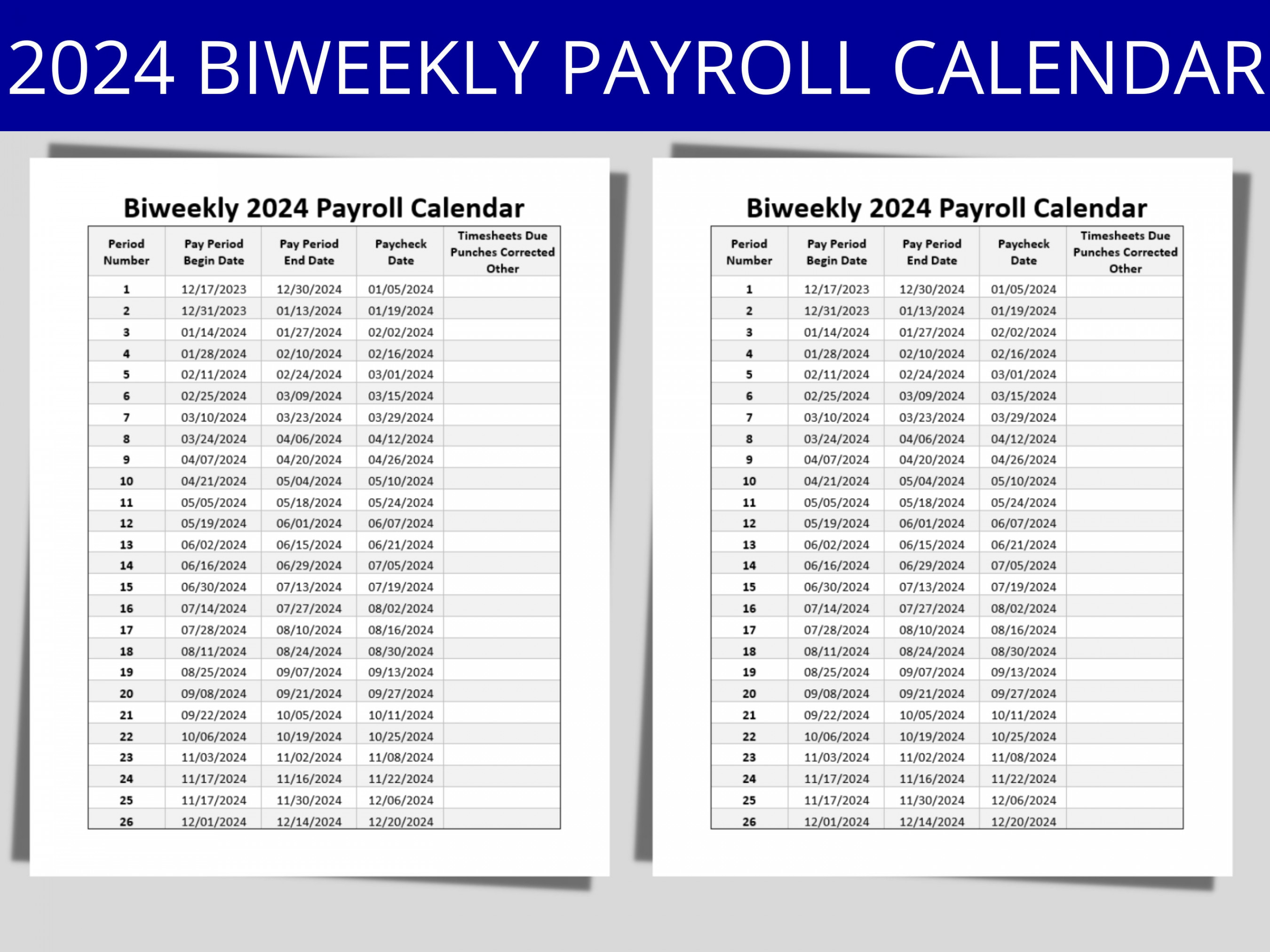Biweekly Payroll Calendar  MS Editable Word Pay Period Start