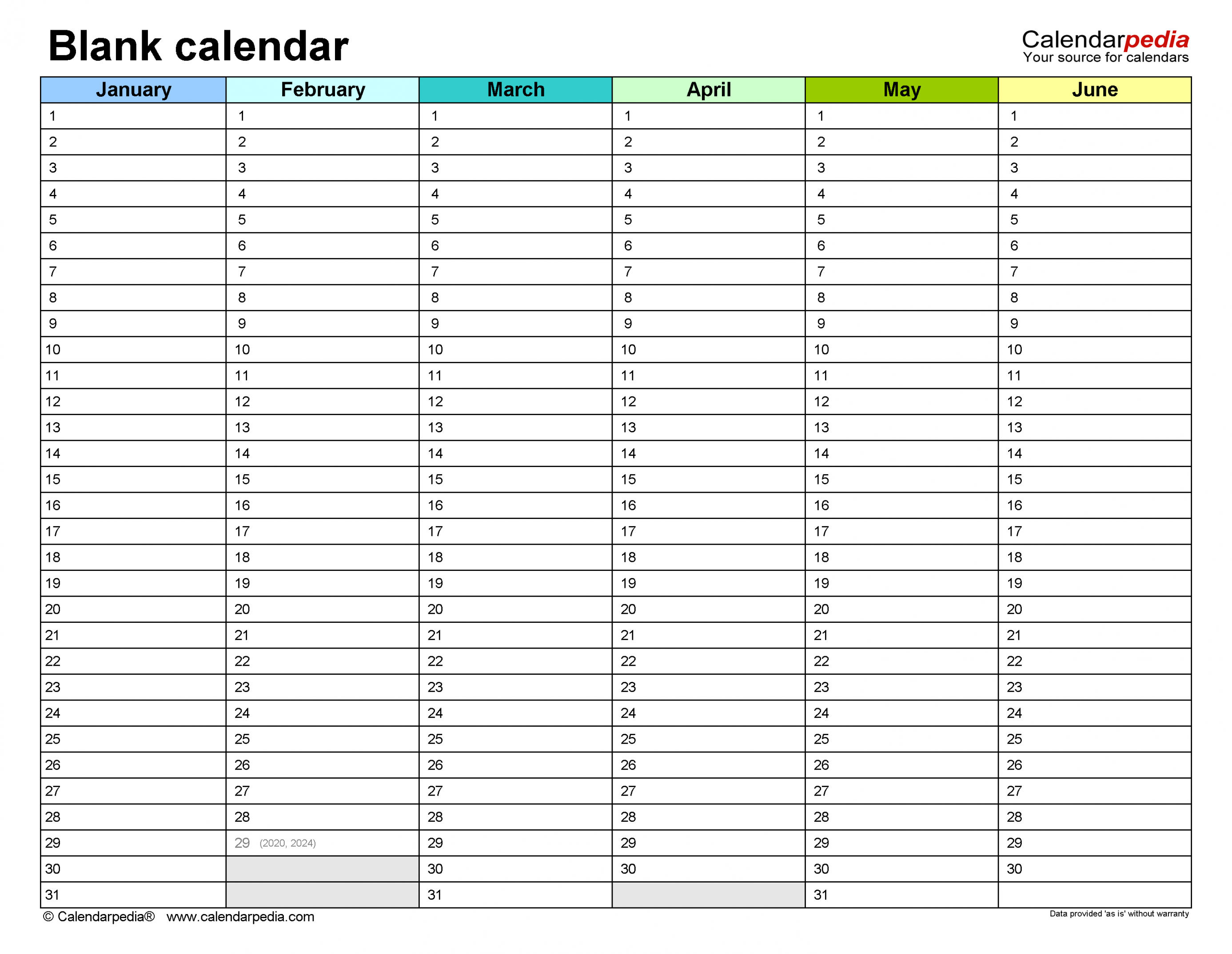 Blank Calendars - Free Printable Microsoft Word templates