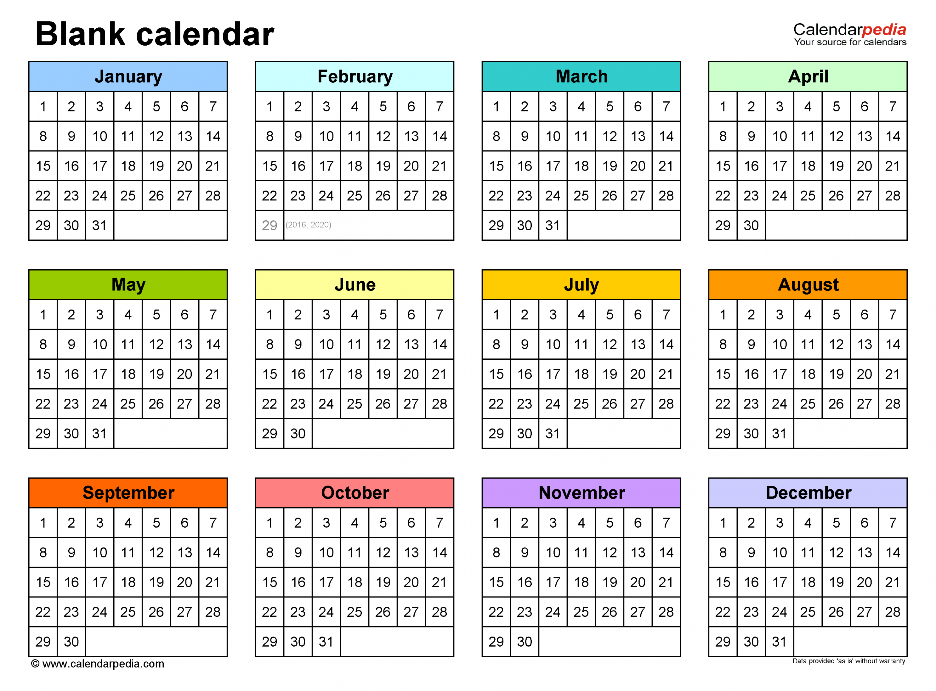 Blank Calendars - Free Printable Microsoft Word templates