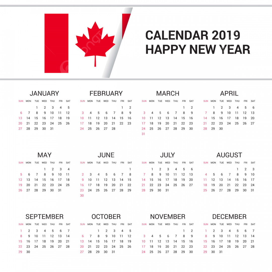 Calendar  Canada Flag Background English Language Template