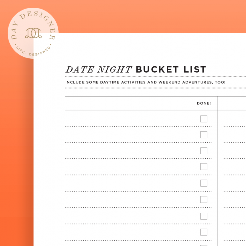 Free Date Night Bucket List Printable  Day Designer