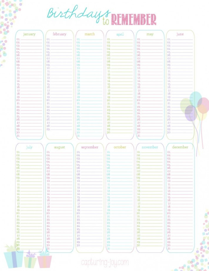 Free  Month Birthday Calendar Template  Birthday calendar