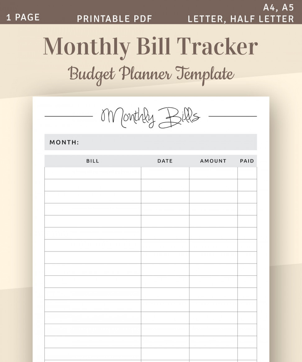 Monthly Bill Tracker, Bill Planner, Bill Payment Tracker