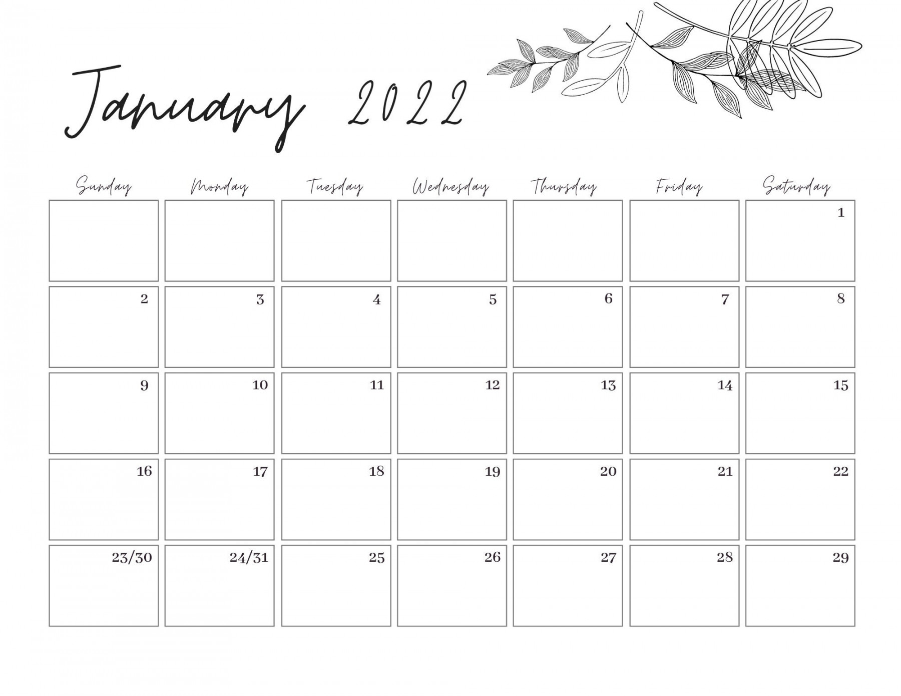 Monthly Calendar Landscape, Printable Calendar Template, Year