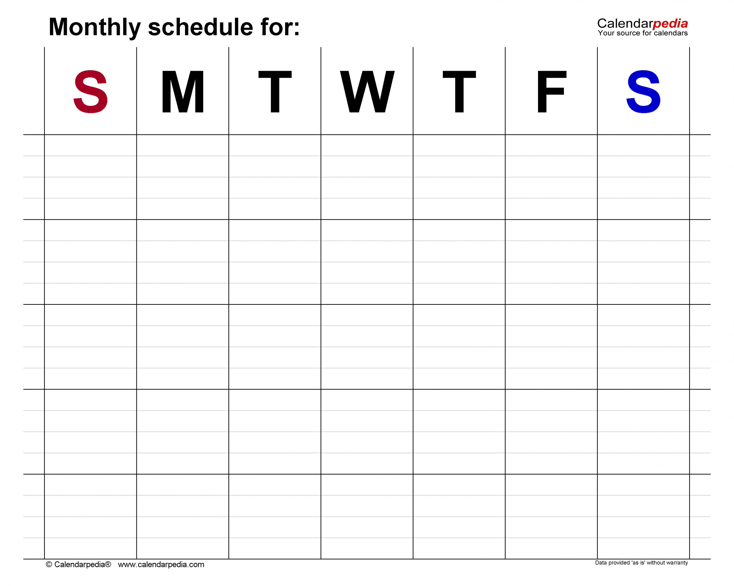 Monthly Schedule Templates for Microsoft Word
