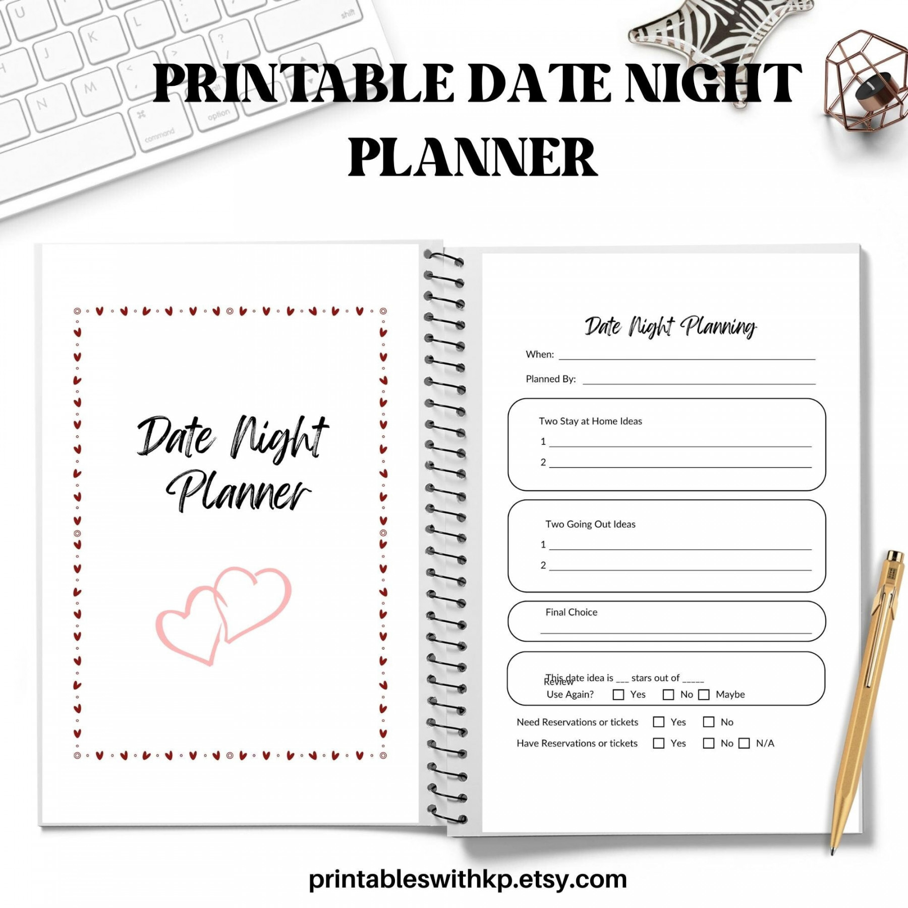 Printable Date Night Planner With Date Night Ideas, Reflection