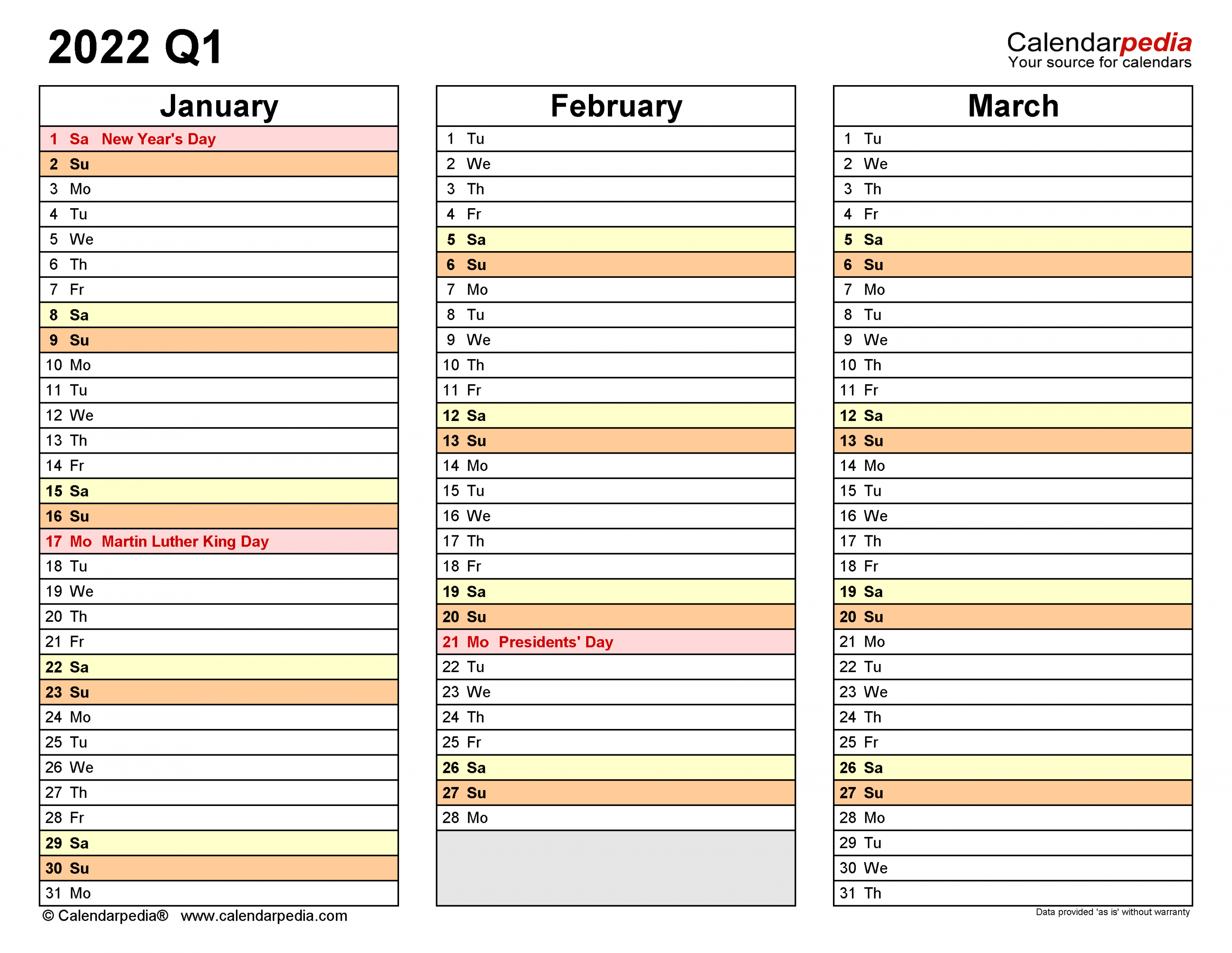 Quarterly Calendars  - Free Printable Excel Templates