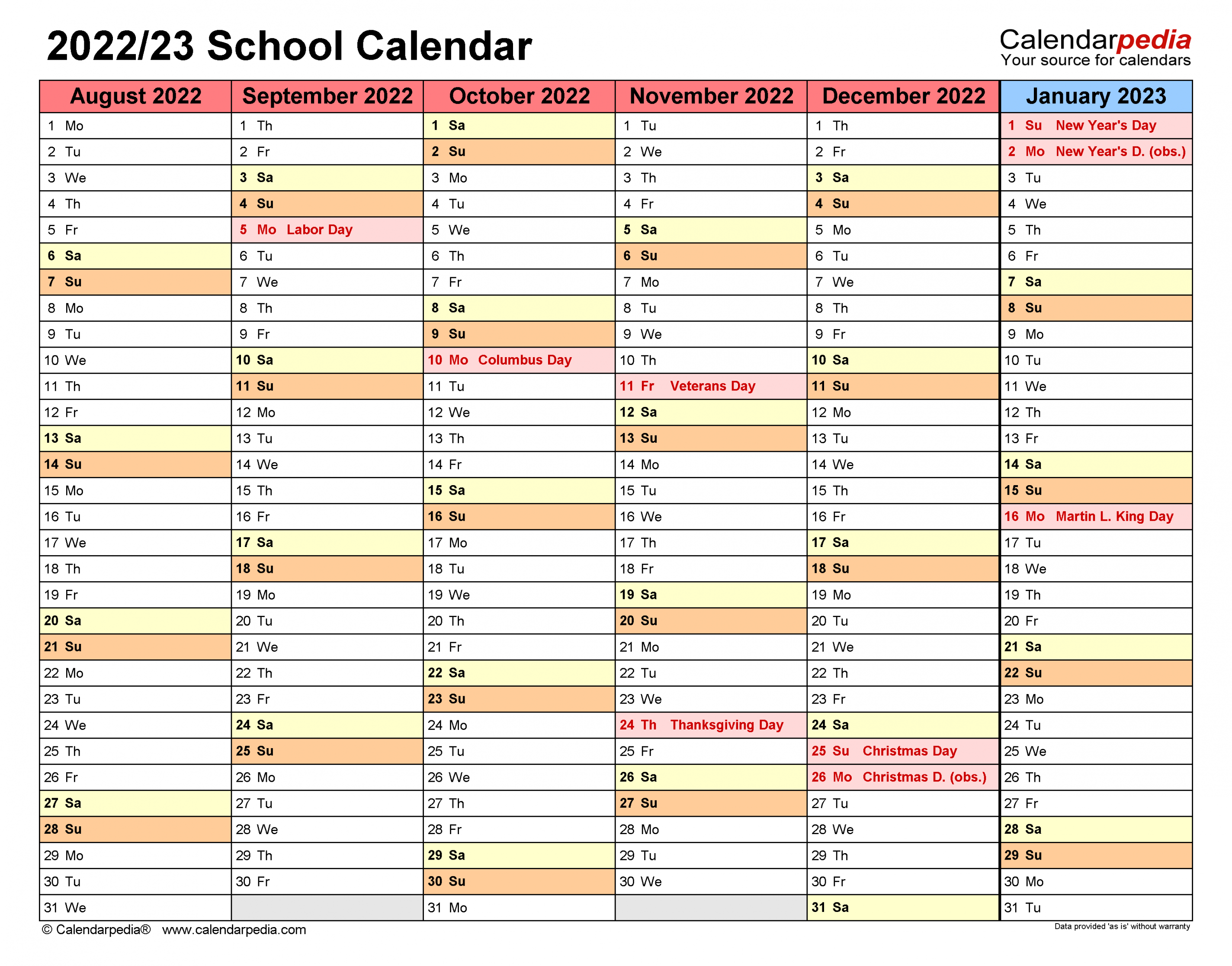 School Calendars / - Free Printable Word templates