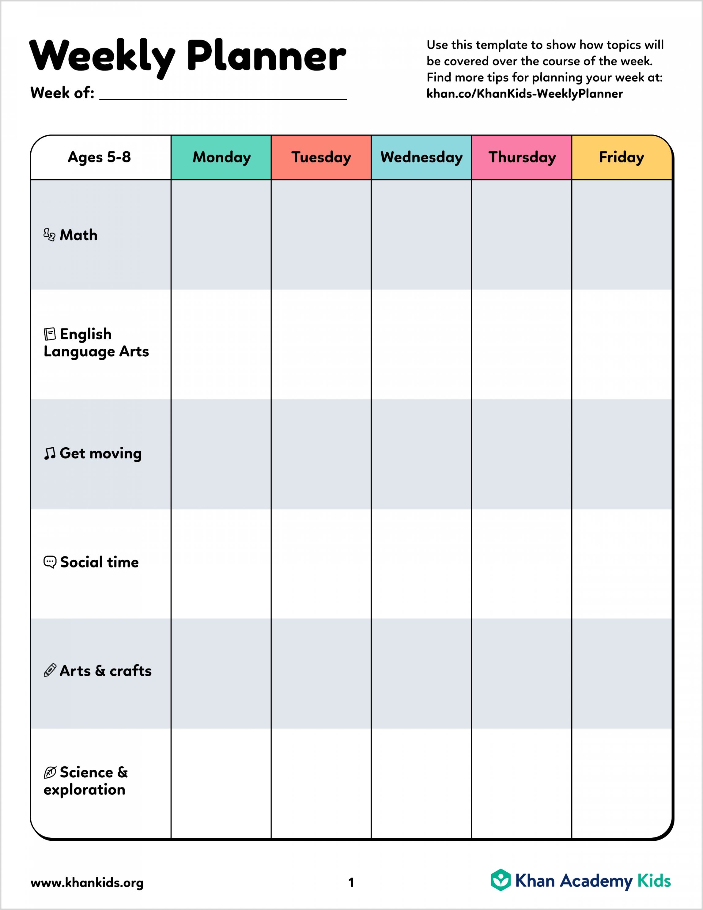 Weekly Planners for Ages - – Khan Academy