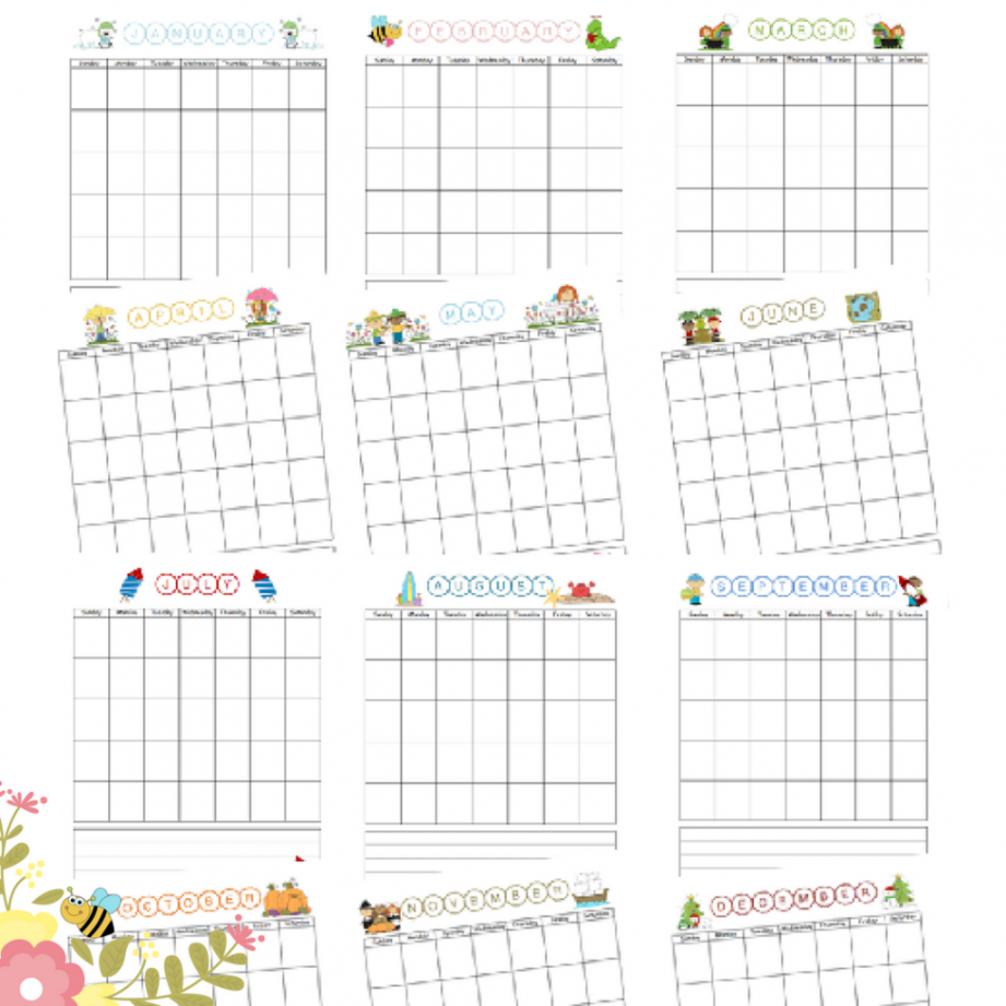 Download the free printable blank monthly calendar for children