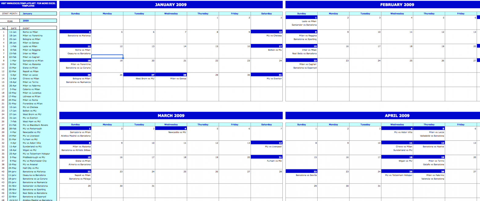 Monthly Event Calendar » The Spreadsheet Page