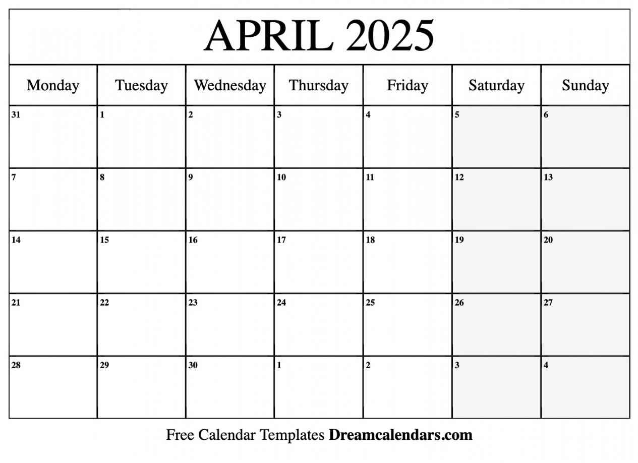 April  Calendar - Free Printable with Holidays and Observances