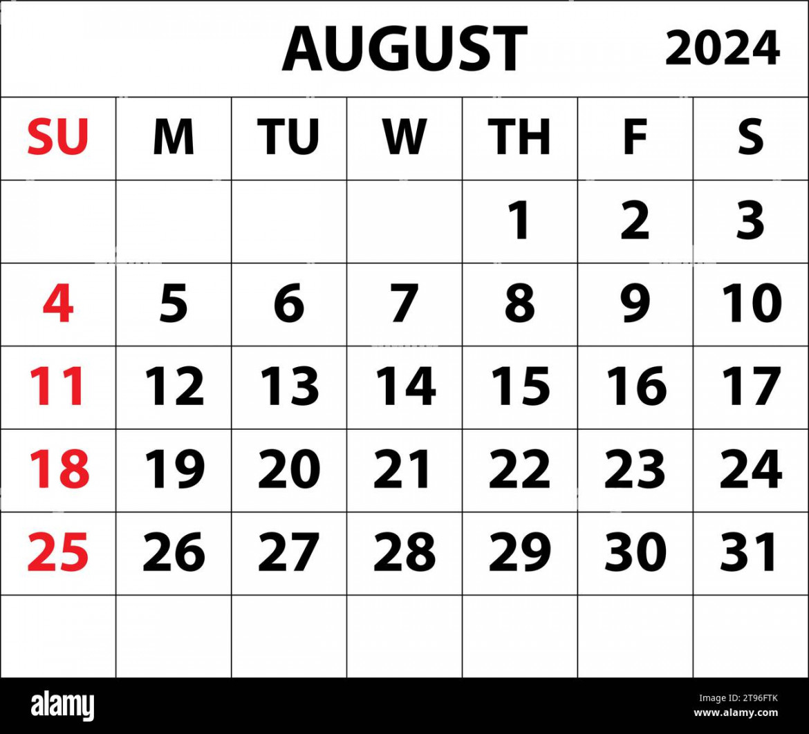 August month calendar Color vector calendar design Stock