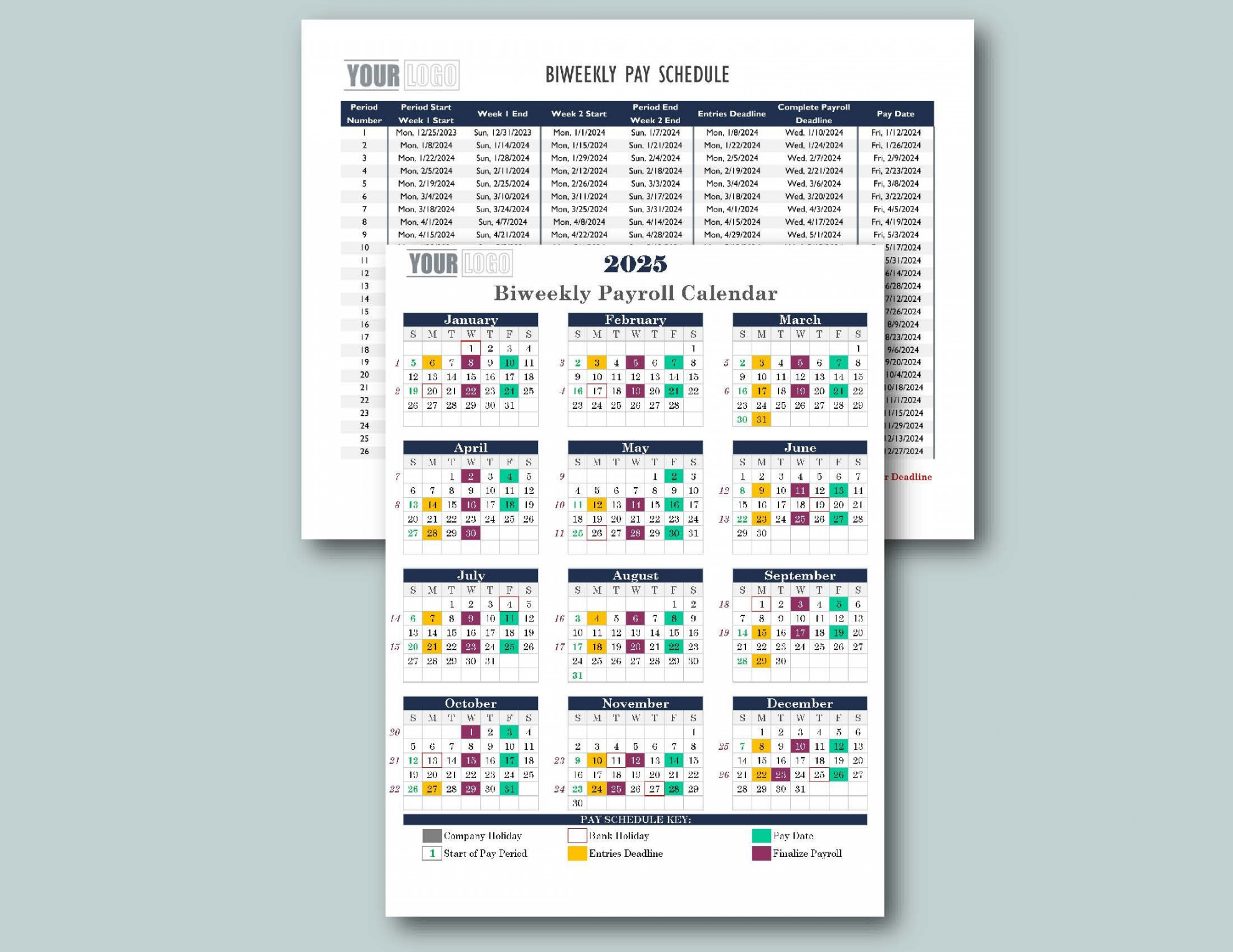 Bi-weekly Payroll Calendar & Schedule Template-excel Download