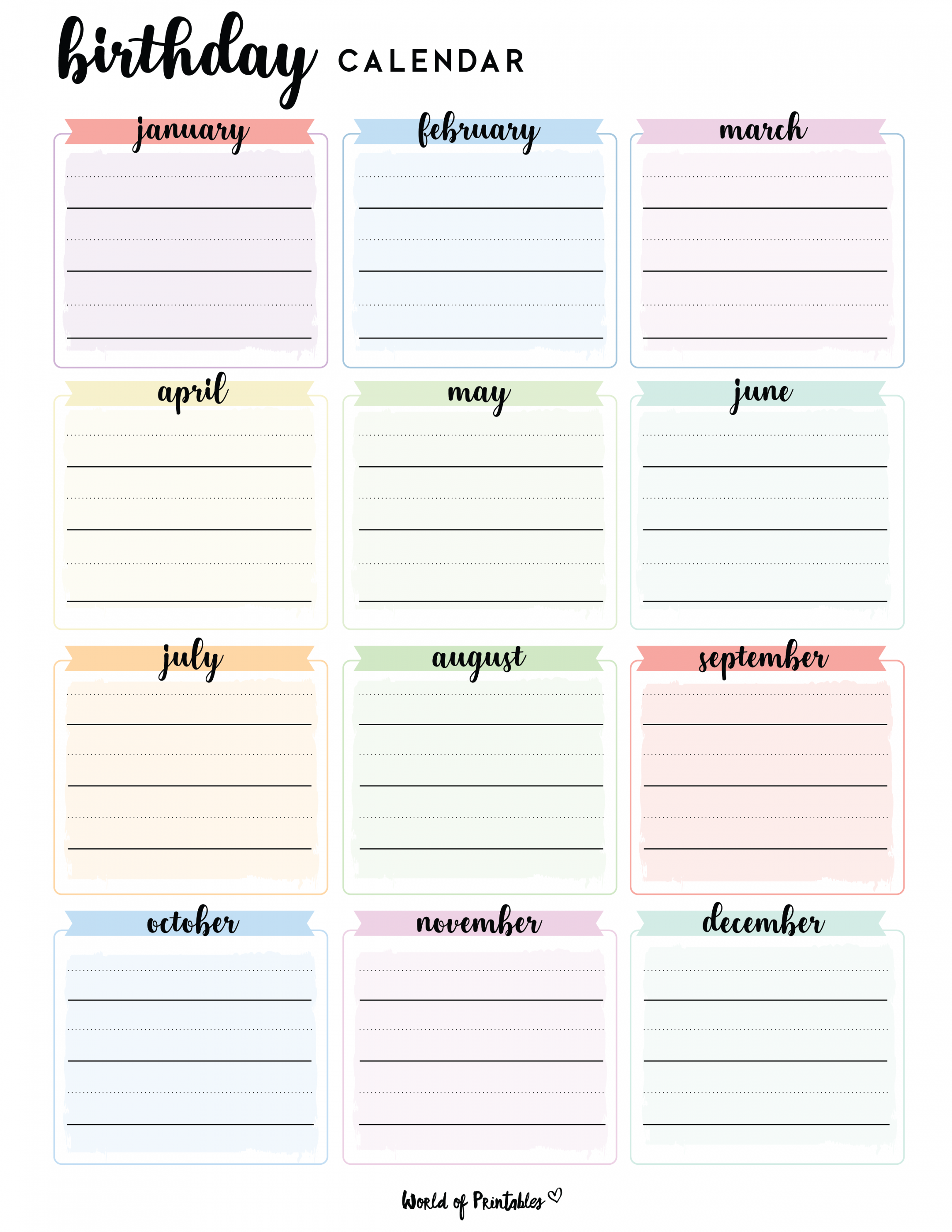 Birthday Calendars - World of Printables