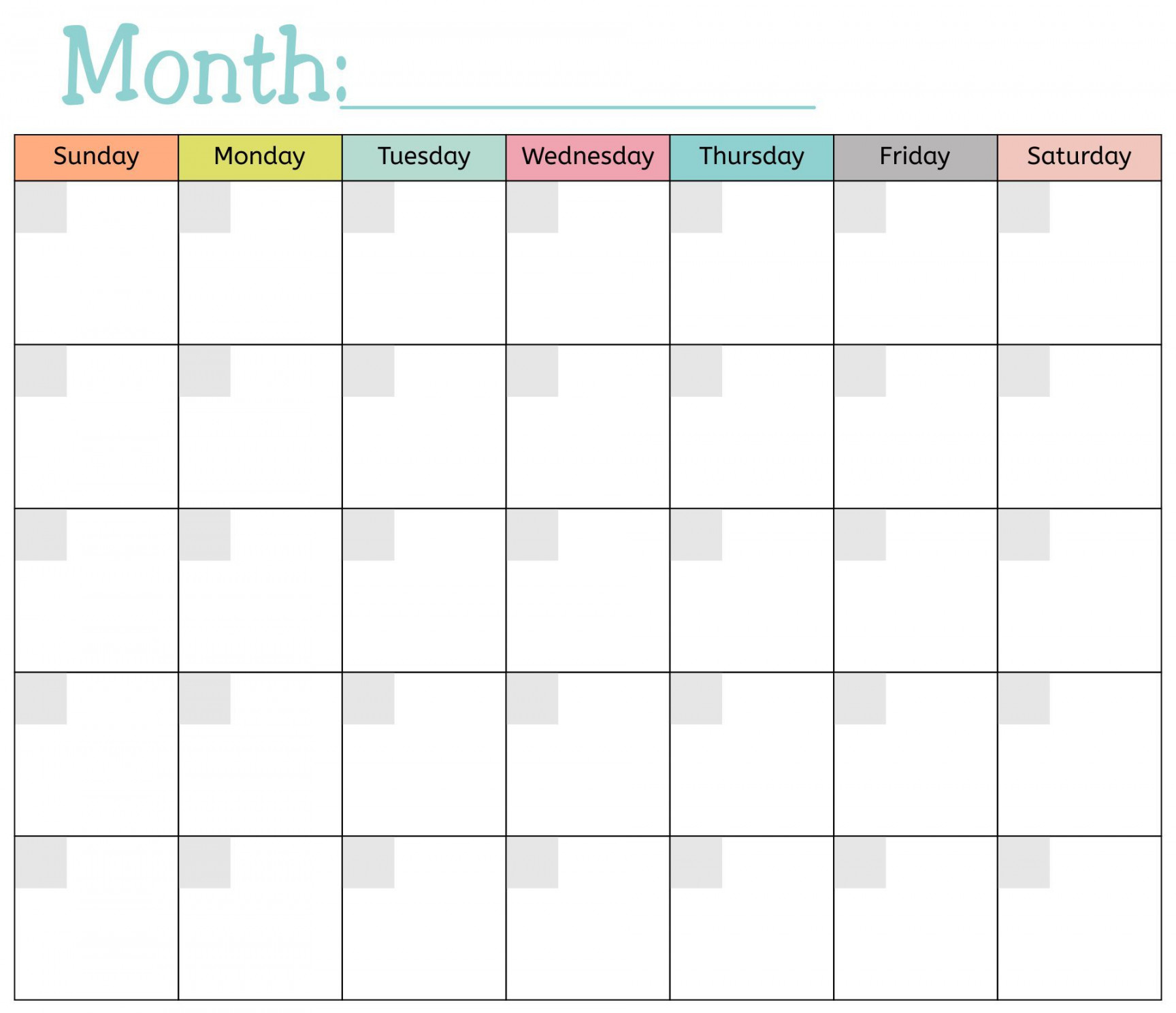 Blank Monthly Calendar Template -  Free PDF Printables  Printablee