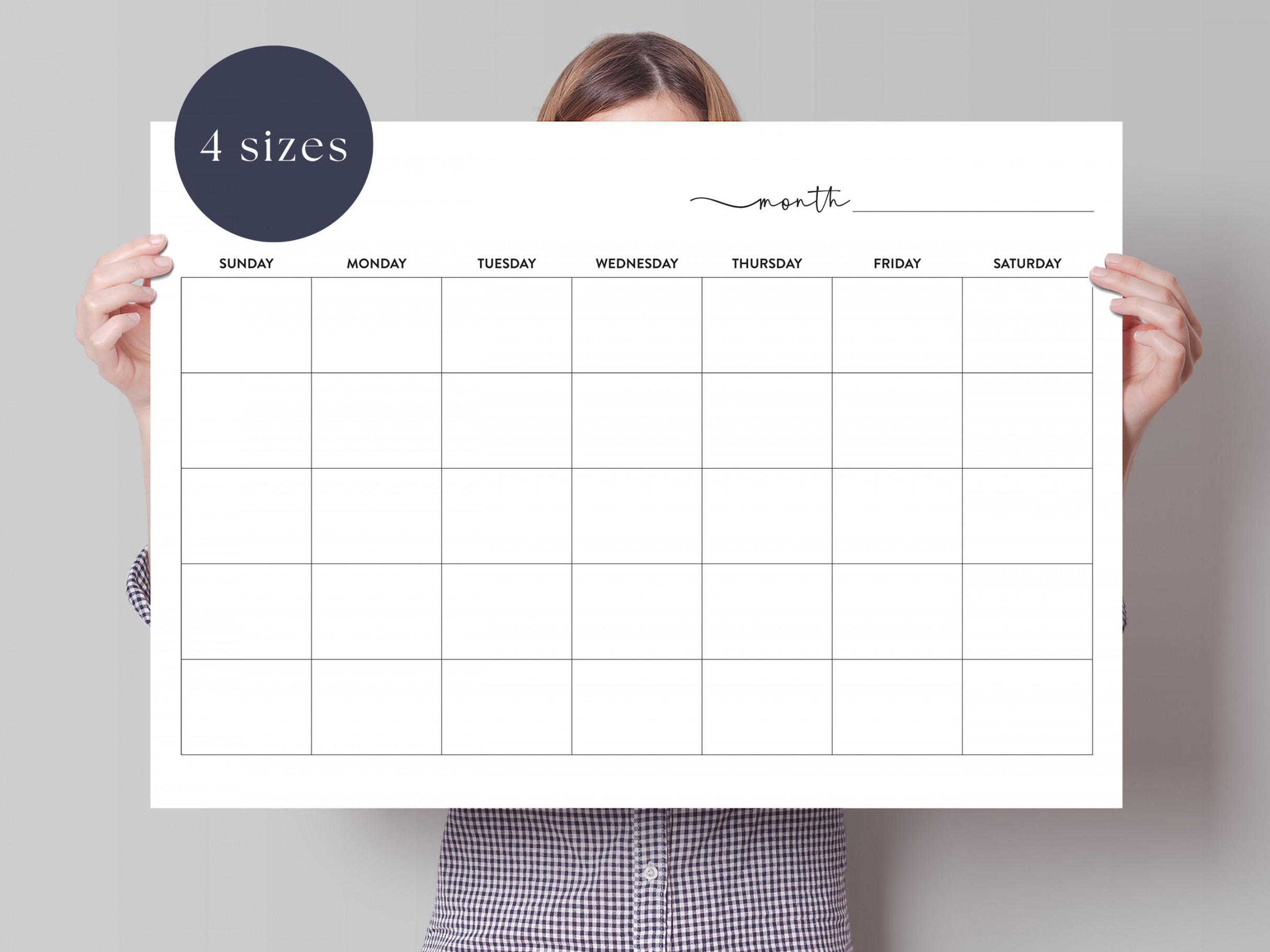 Blank Printable Calendar, Large Wall Calendar, Undated Calendar