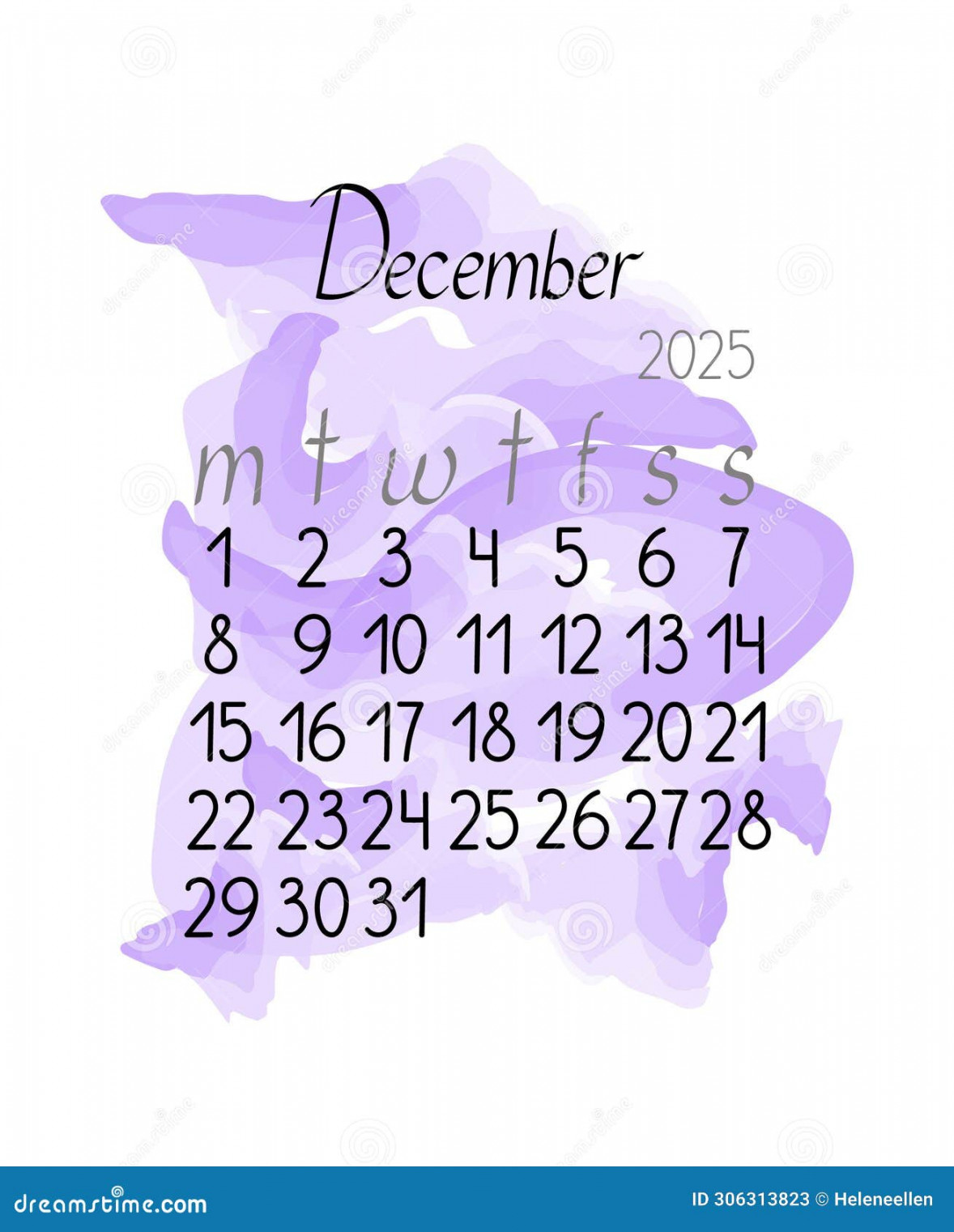 Calendar Monthly Template for December  in Simple Minimalist