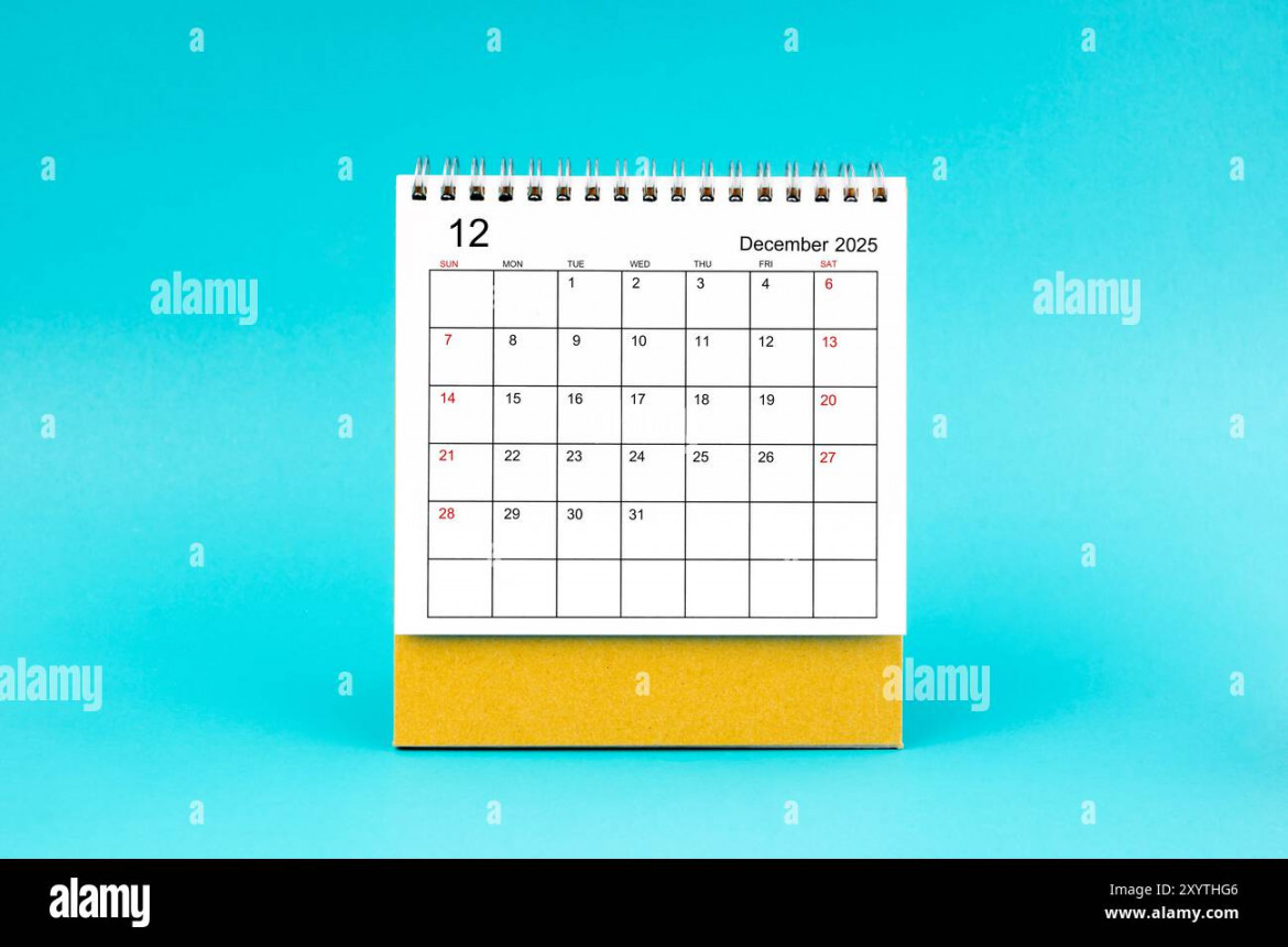 December  desk calendar on blue color background Stock Photo