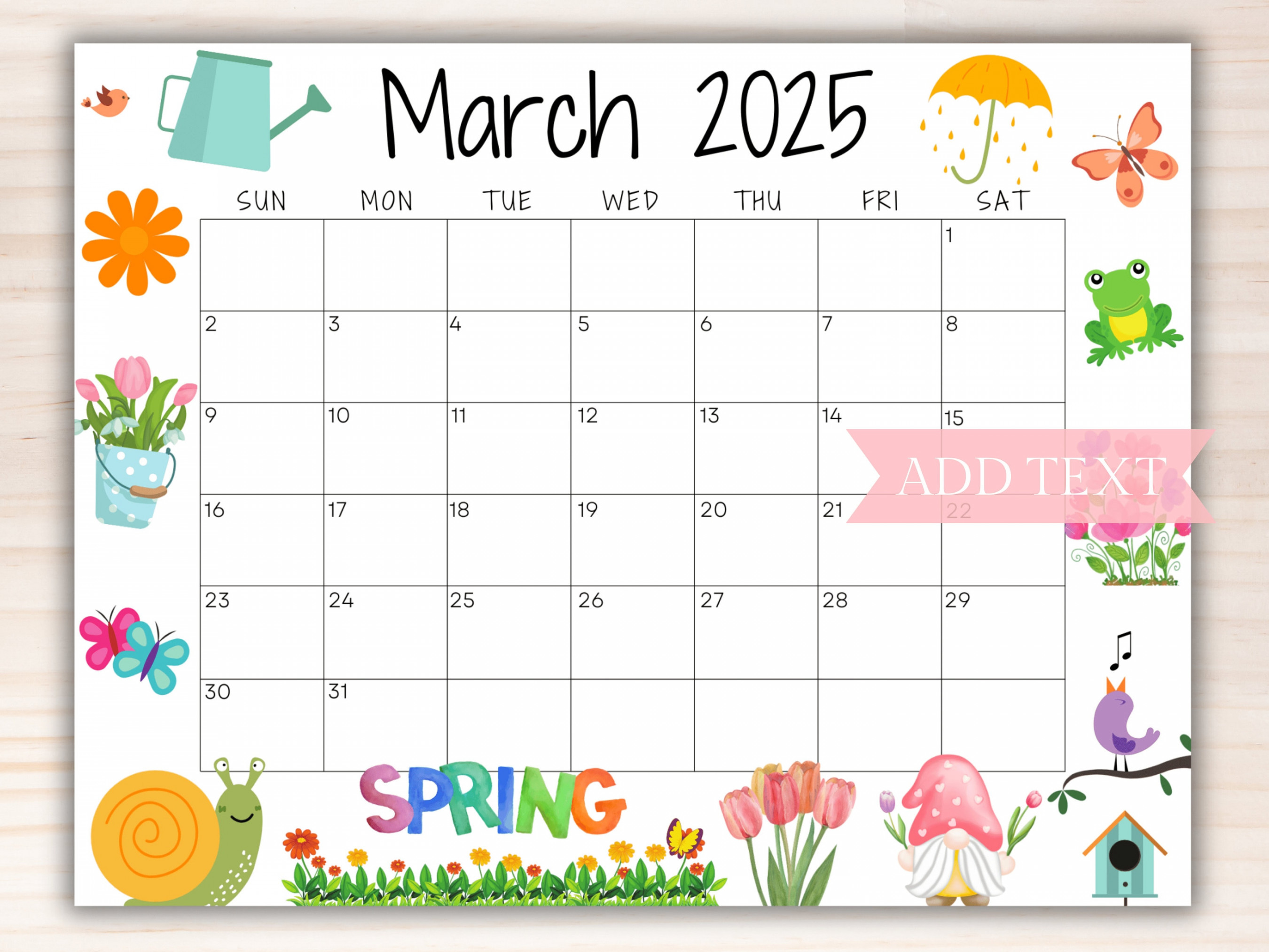 EDITABLE March  Calendar, Printable Wall Calendar