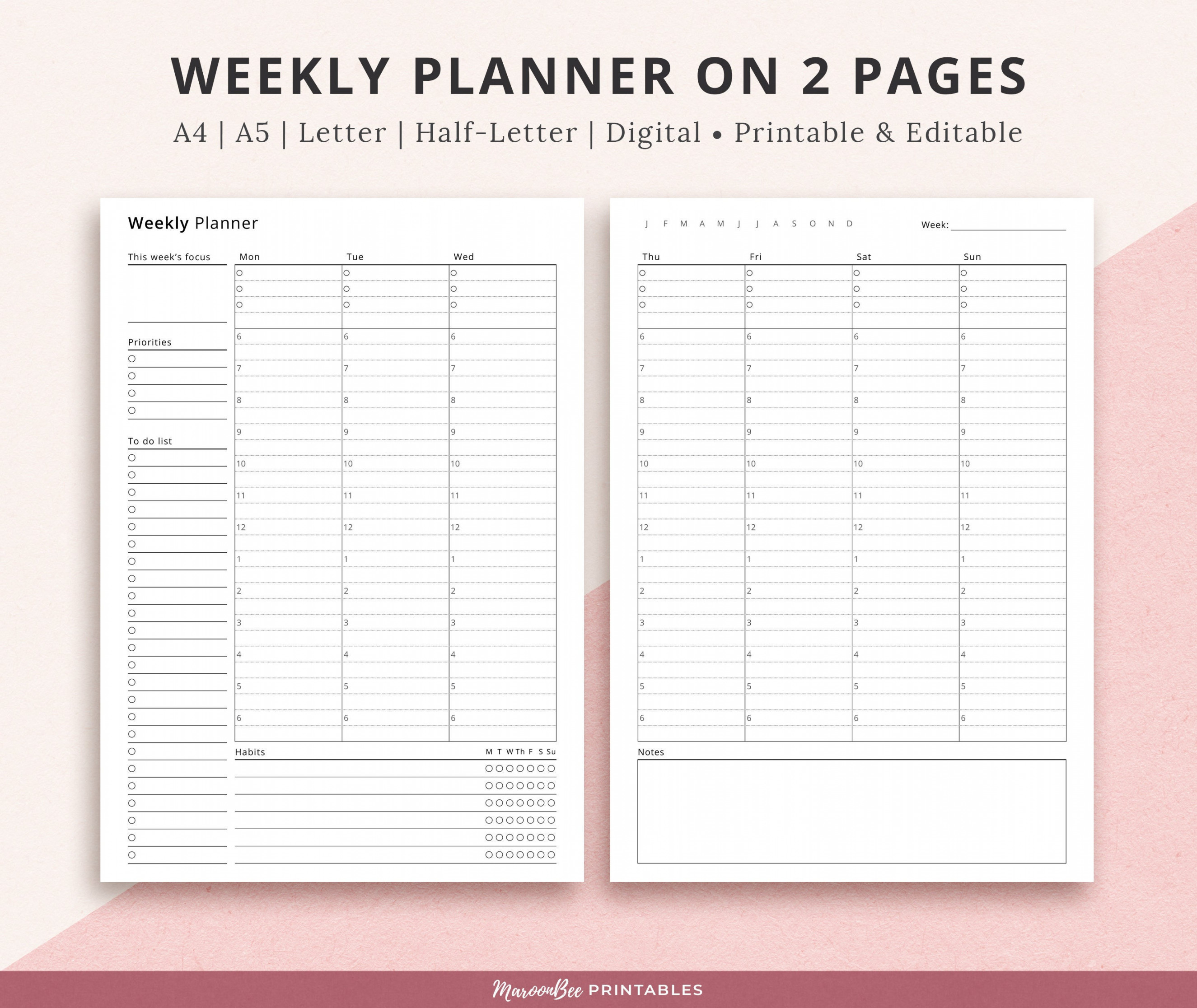 Editable Weekly Planner on  Pages, Wop, Fillable Weekly