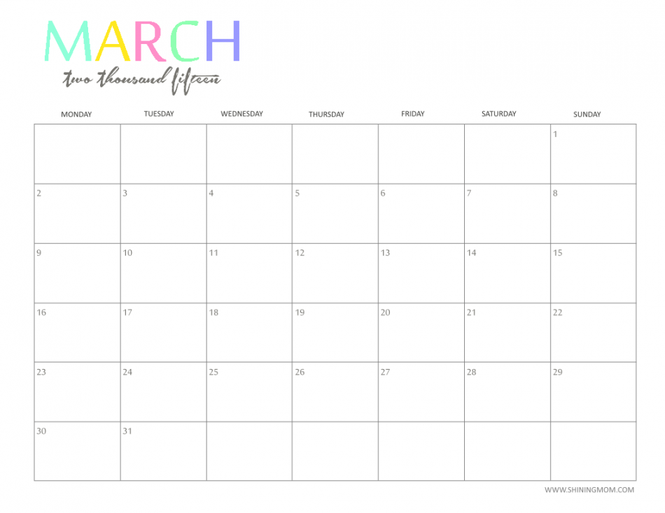 Free  Printable Calendar by ShiningMom