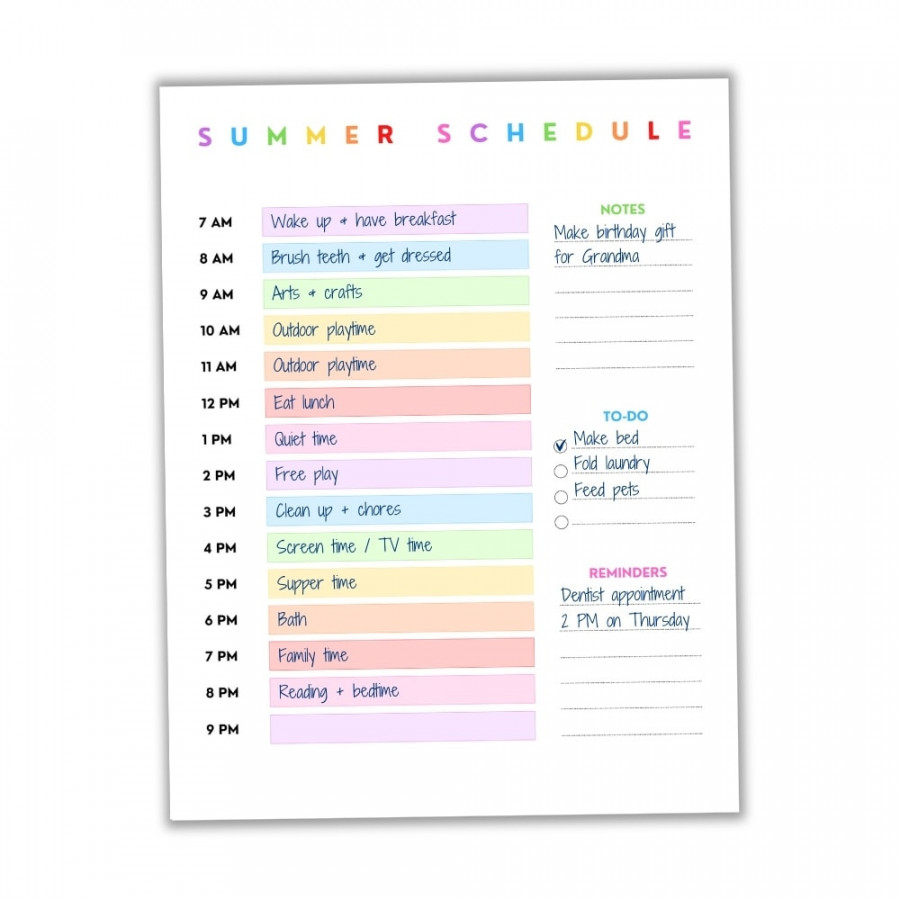 Free Printable Daily & Weekly Summer Schedule for Kids (+ Bonus