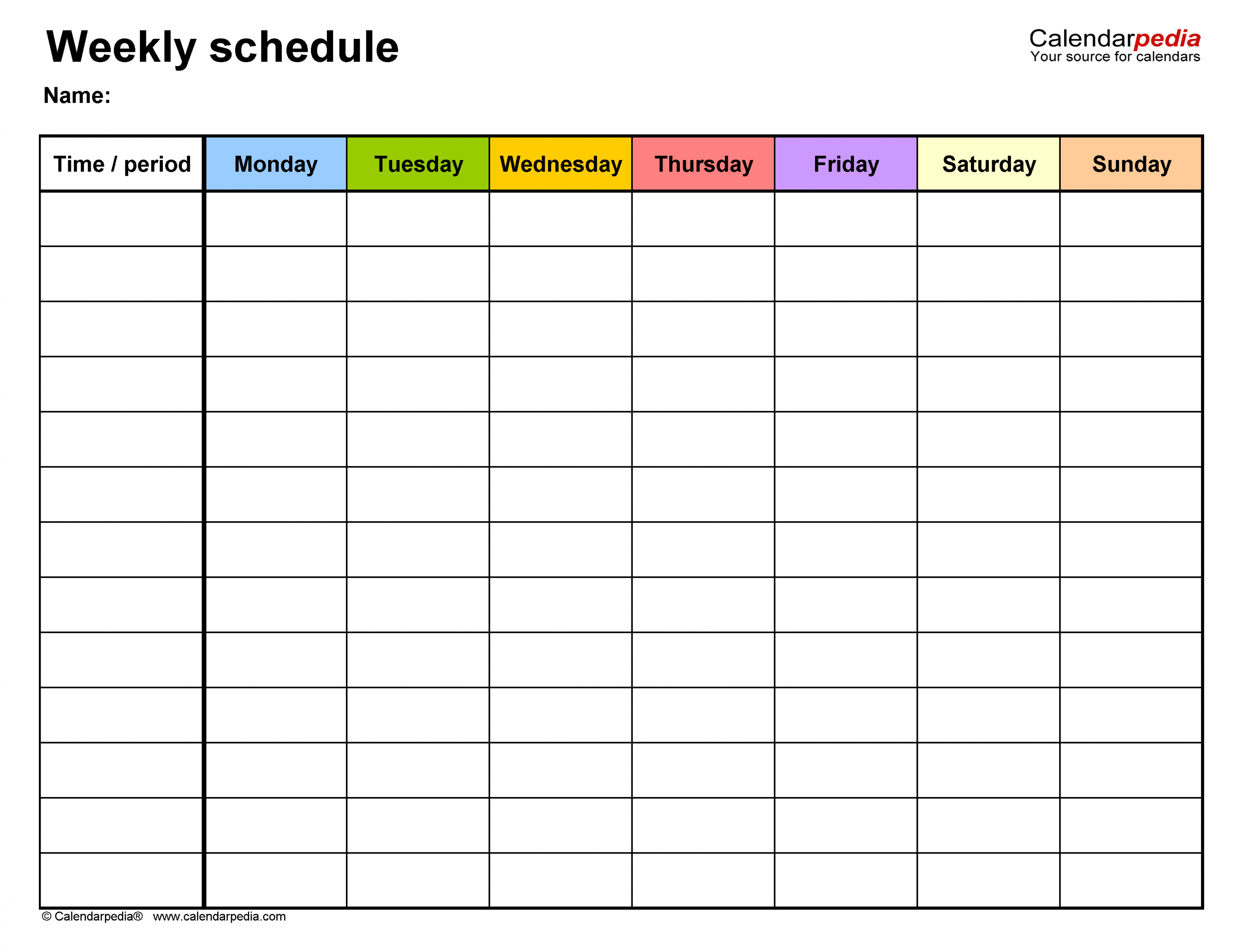 Free Weekly Schedules for Excel -  Templates