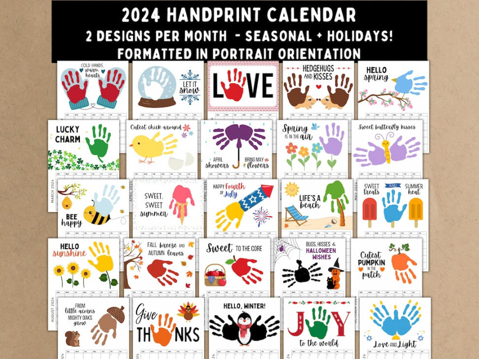 Handprint Calendar Printable Handprint Craft Single Page Handprint  Calendar Handprint Keepsake Kids Baby Toddler Child - Etsy