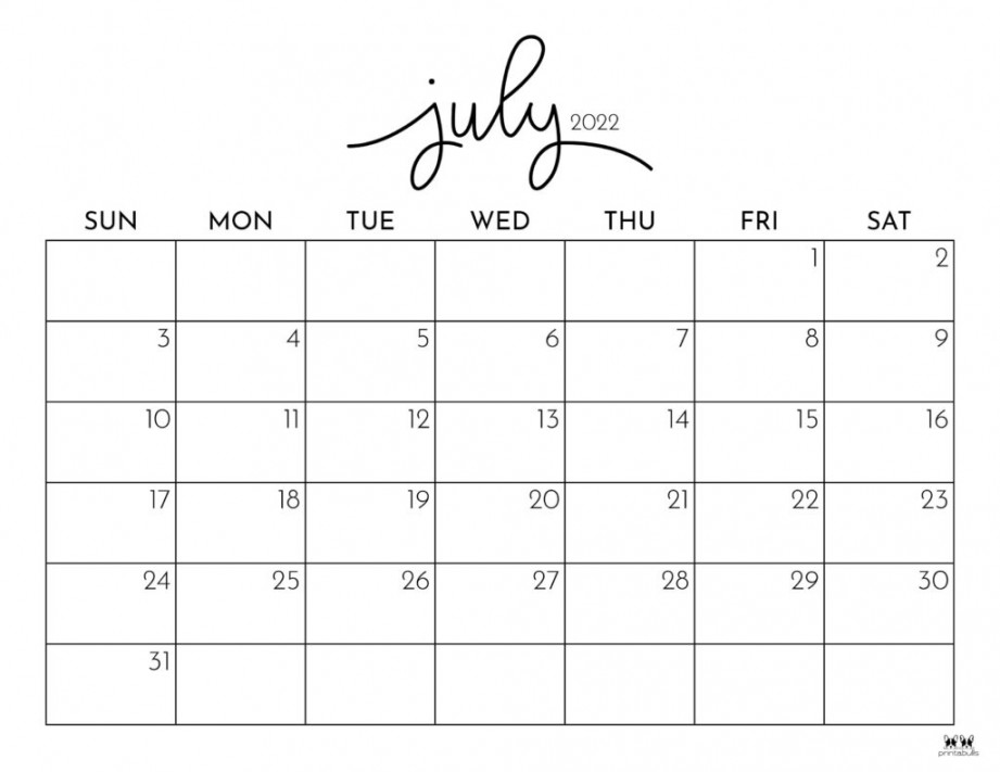 July  Calendars -  FREE Printables  Printabulls