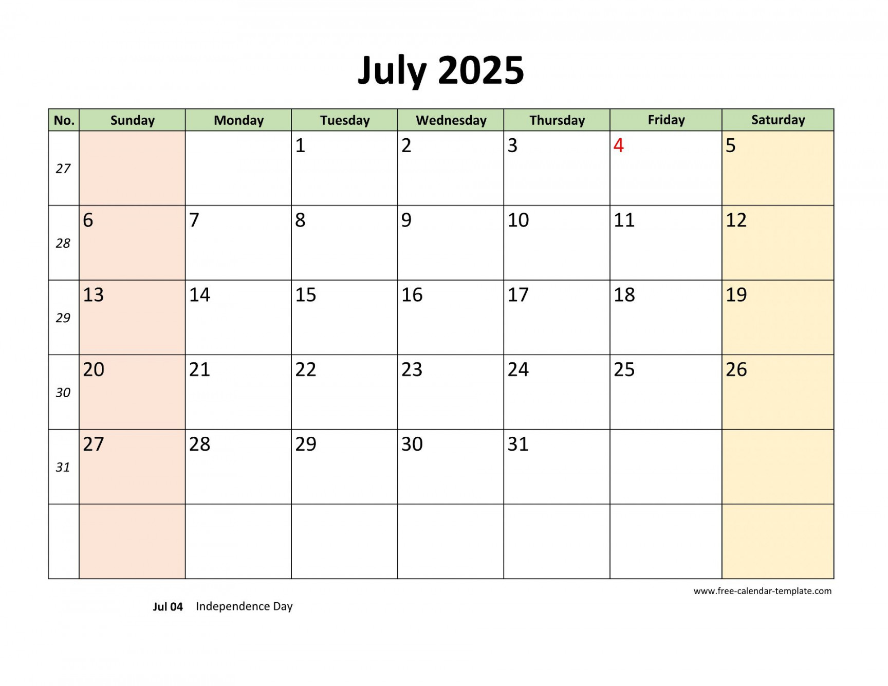 July  Free Calendar Tempplate  Free-calendar-template