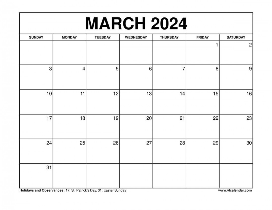 March  Calendar Printable Templates with Holidays