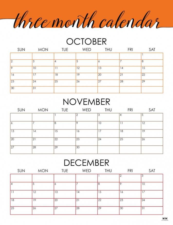 Month/Quarterly Calendars -  FREE Printables  Printabulls