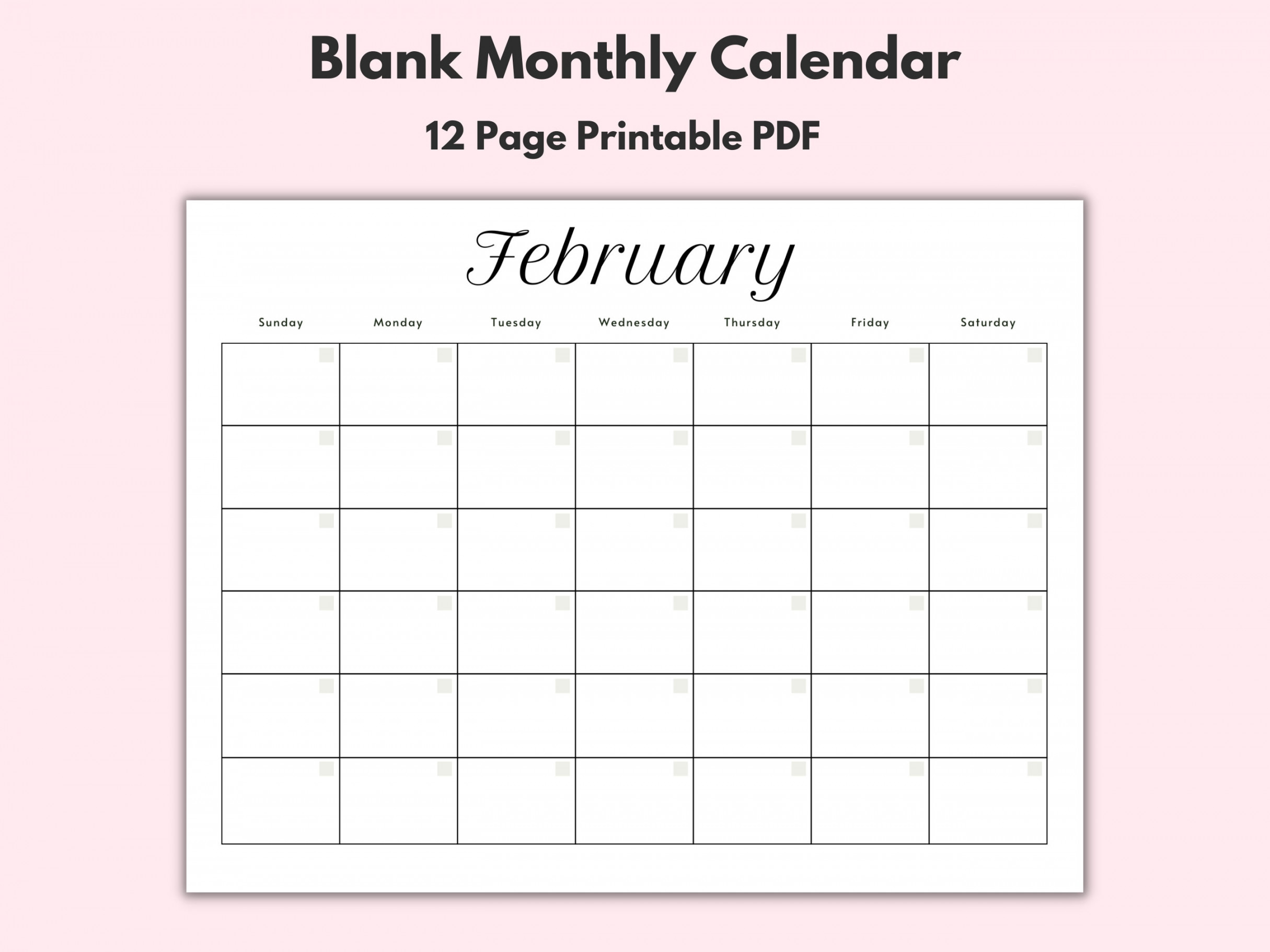 Monthly Blank Calendar, Printable Calendar Template, Horizontal Printable  Calendar Pages, PDF Printable, Instant Download, Simple Calendar