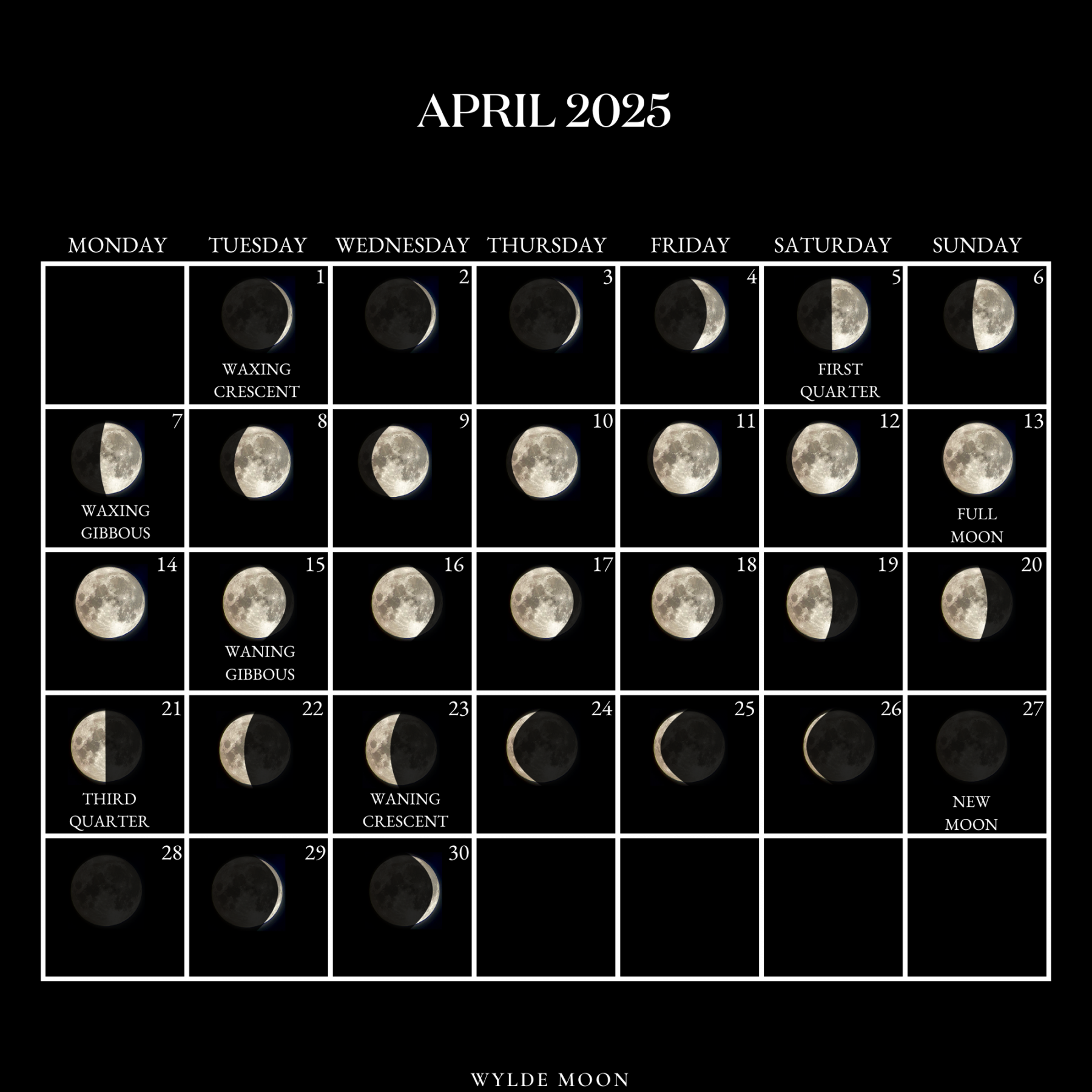 Moon Calendar - every phase and stage of the moon