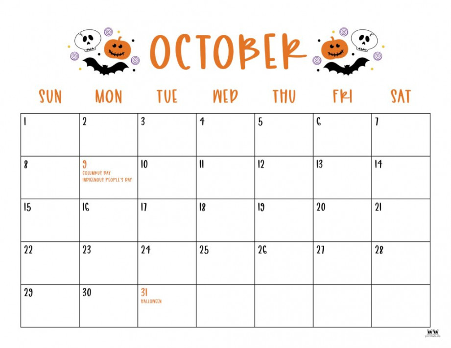 October  Calendars -  FREE Printables  Printabulls