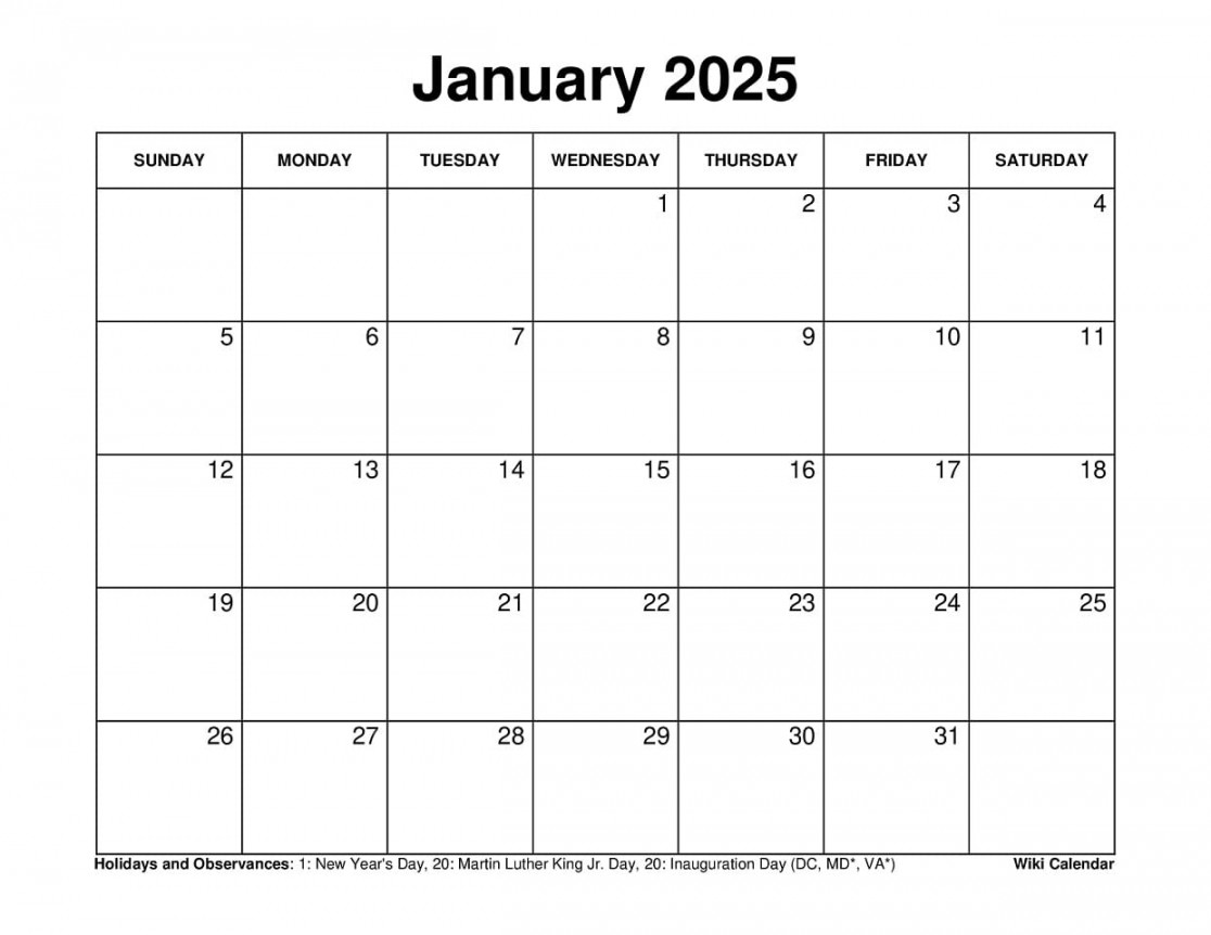 Printable January  Calendar Templates with Holidays